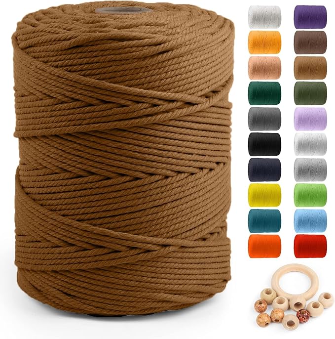 ZUEXT Macrame Cord, Caramel, 5mm x 328yds Cotton String Macrame Yarn | Natural Handmade, 4 Strands Twisted Cotton Rope, for Craft Wall Hanging Weaving Tapestry Dream Catchers Hanger DIY Gift, 300m by ZUEXT