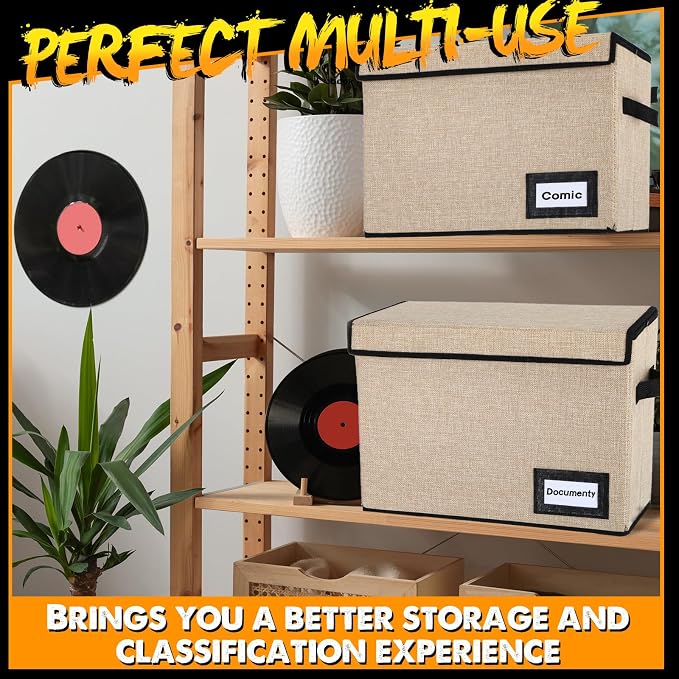 Chuangdi 6 Pcs Comic Book Storage Boxes,Beige | Back to School Collapsible Comic Short Box Case with Lid, 15.8 x 7.9 x 11.4 Inch Book Bin Container Holds 150 Comics - Image 3