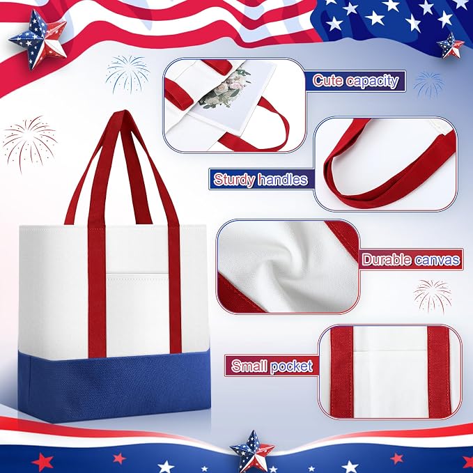Sanwuta 12 Pcs Mini Canvas Tote Bags Bulk with Pocket Small Sublimation Blank Canvas Tote Reusable Grocery Bag for Women, DIY Craft (Red,Blue and White) - Image 5