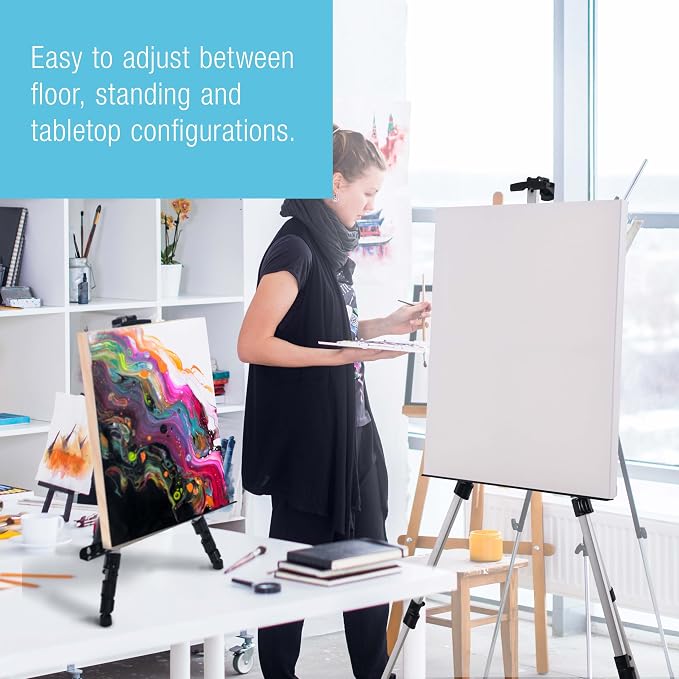 U.S. Art Supply 66" Silver Metal Tripod Easel Display - Adjustable 18"- 5.5', Holds 36" Canvas - Floor/Tabletop Easel Stand, for Sign Display, Painting, Poster Board, Canvas - Portable Bag - Image 4