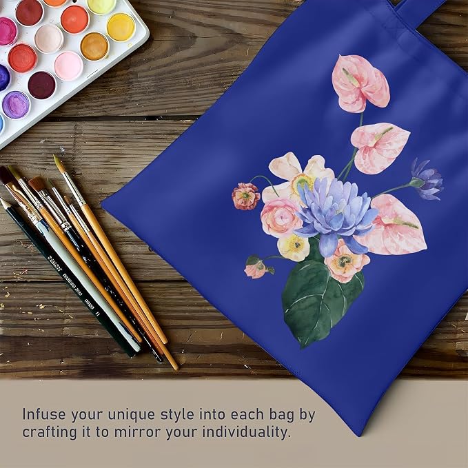 1 Pack Canvas Tote Bags With Handle, Canvas Shopping Bag, Blue | 14 x 15-inch Natural Canvas Bags for Work, DIY, Shopping - Image 5