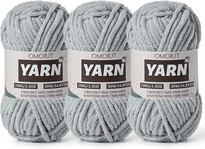 3 Pack Grayish Fluffy Chunky Chenille Crochet Yarn, Baby Yarn for Crocheting Soft Blanket, Bulky Velvet Yarn (100g/54.8yds Each), Plush Amigurumi Yarn for Knitting Crafts, Scarves, Puzzle by Unknown