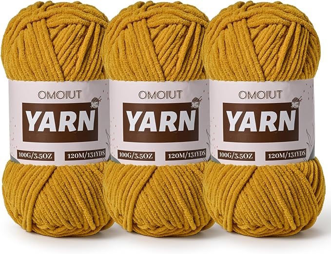3 Packs Plush Chenille Chunky Crochet Yarn - Baby Yarn for Crocheting Soft - Velvet Yarns Knitting for Blankets Crafts - Fluffy Amigurumi Yarns 300g / 393yd (3 Turmeric) by Unknown