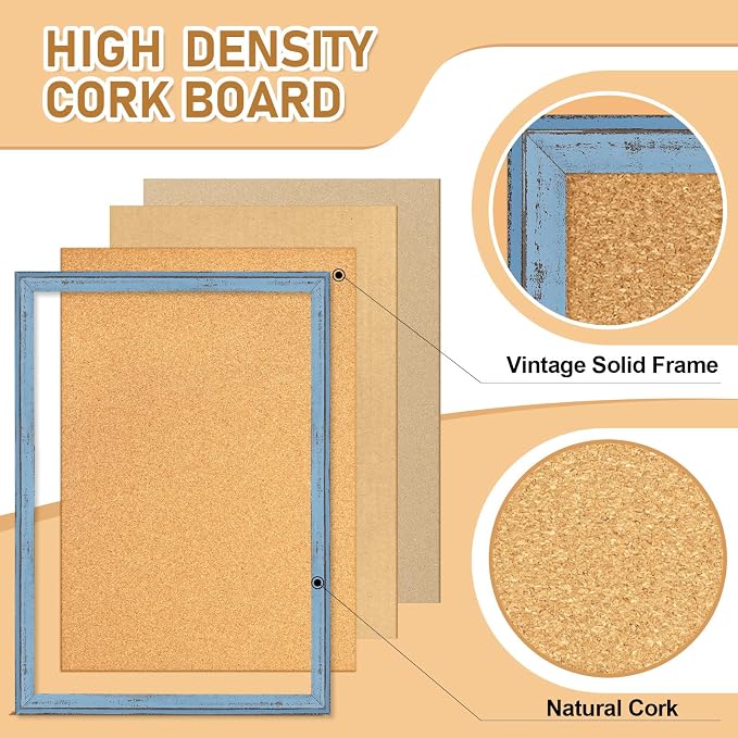 DOLLAR BOSS Cork Boards for Walls, 36 X 24 Inches Bulletin Board Decorative Hanging Pin Board Rustic Wooden Frame Vision Board Notice Board for Office Home Decor, Blue - Image 3