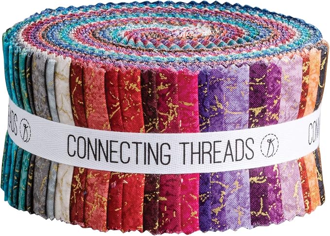 100% Cotton Precut Fabric Strips Bundle for Quilting | 40 pieces of assorted color precut jelly roll strips for sewing in the Quartz Metallic Tonals collection by ConnectingThreads