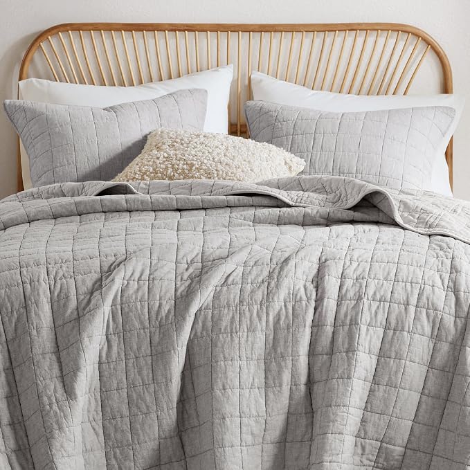 Hyde Lane Linen Quilt Set King Size, Grey - Breathable Box-Stitch Coverlet | 55% Flax Blend Front, Soft Cotton Backing, Machine Washable, Gets Softer After Every Wash - Image 2