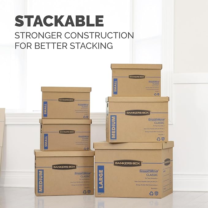 Bankers Box 8-Pack Medium Classic Moving Boxes with Reinforced Handles | Make packing faster with medium moving boxes that balance capacity, strength, and easy carrying. - Image 9