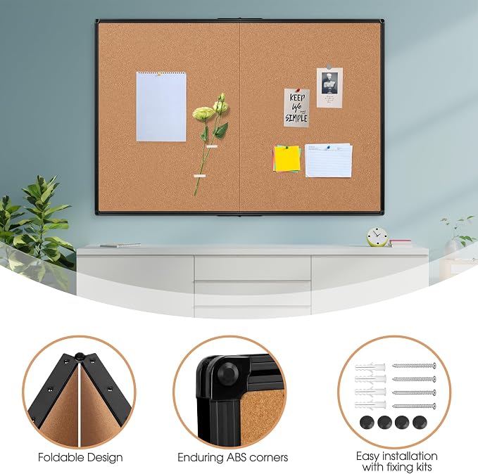 Extra Large Cork Bulletin Board 60" X 48", Foldable Notice Pin Board for Wall, Black Aluminum Framed 5'x4' Corkboard, Wall Mounted Noticeboard with 36 Push Pins for School, Home & Office - Image 6