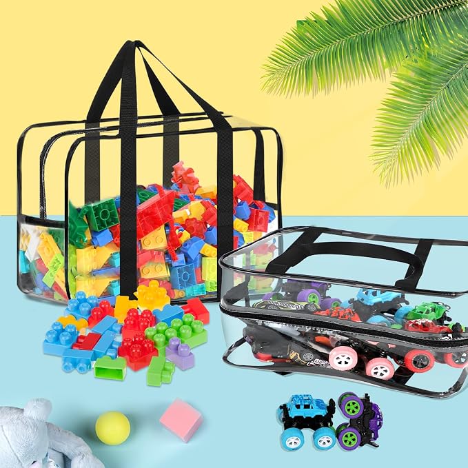 6 Packs XXL Toy Storage Bags 16.5×11.8×6.8In with Labels, Large Capacity Reusable Clear PVC Board Game Storage, Travel Waterproof Organizer Bags with Zipper - Image 4