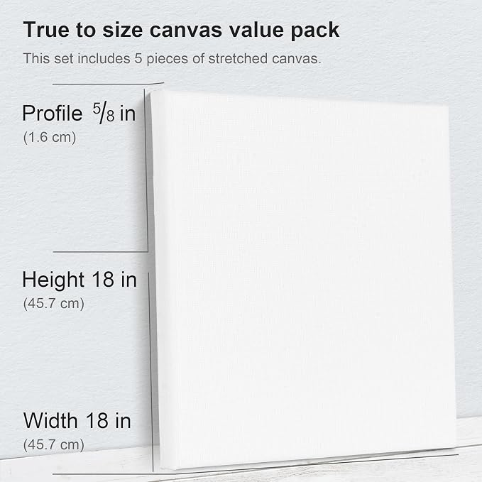 PHOENIX Large Stretched Canvas for Painting 18x18 Inch/5 Value Pack, 8 Oz Triple Primed 5/8 Inch Profile 100% Cotton White Blank Canvas, Square Framed Canvas for Oil Acrylic & Pouring Art - Image 3