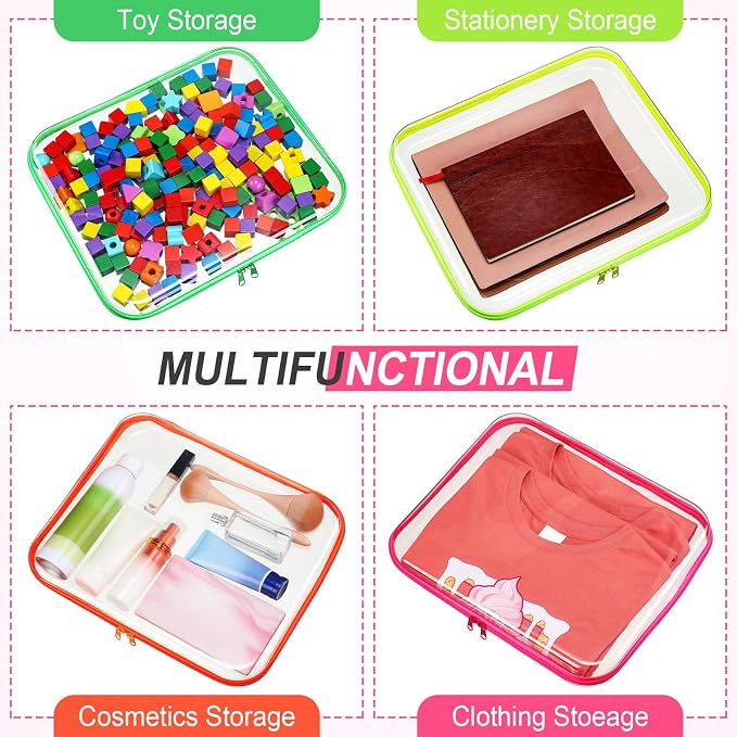 4 Pcs Hard Clear Zipper Case Makeup Bags Plastic Zipper Pouch Transparent Storage Box Containers for Cosmetics, Snacks, Building Blocks, Puzzles(Clear,13.8 x 11.8 x 2 in,Fluorescent) - Image 7