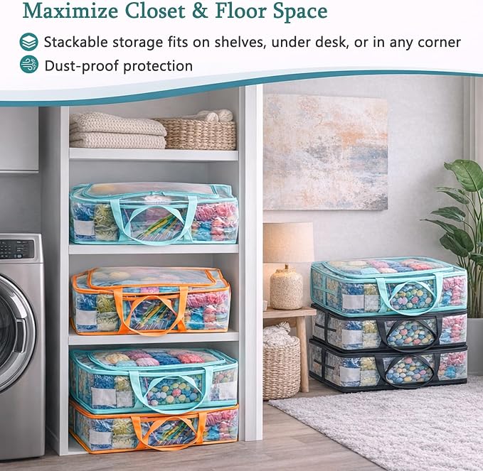 MYBAGZING Clear Yarn Storage Bags, 21" Large Flat Under Bed Yarn Organizer with Zipper & Handles, Stackable Knitting and Crochet Storage for Closet Shelves, Craft Room, Yarn Skeins, Hooks & Needles - Image 5