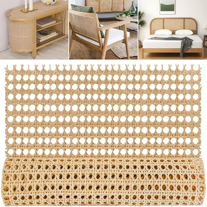 MYFAMIREA 16" Width Rattan Pressed Cane Webbing Sheet for Caning Projects, 3.3FT Natural Rattan Material Roll Net Woven Open Cane, Suitable for Caning Material DIY Supplies by MYFAMIREA