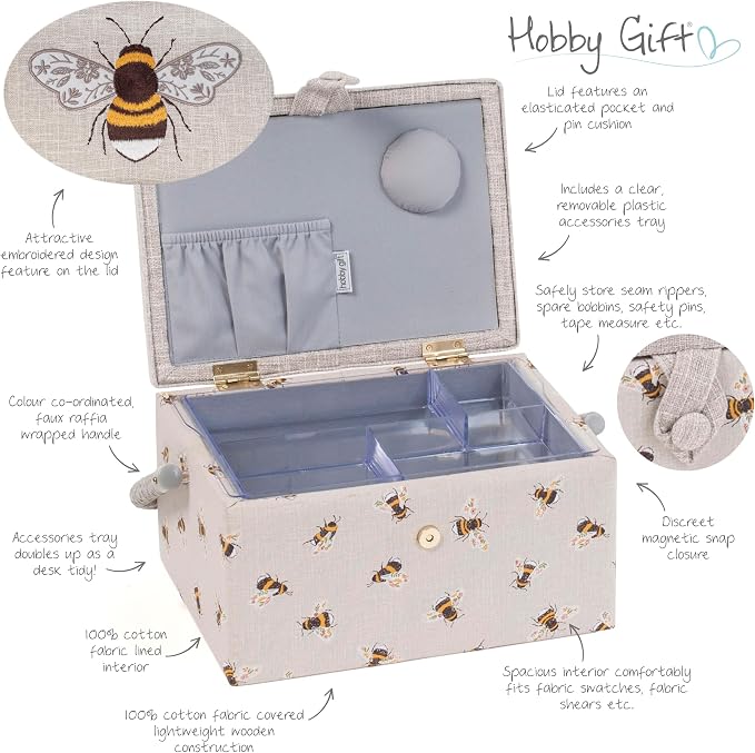 Hobby Gift Bee Sewing Gift Set with Fabric Sewing Box, Matching Pin Cushion and Tape Measure – Coordinated Sewing Accessories Bundle - Image 5
