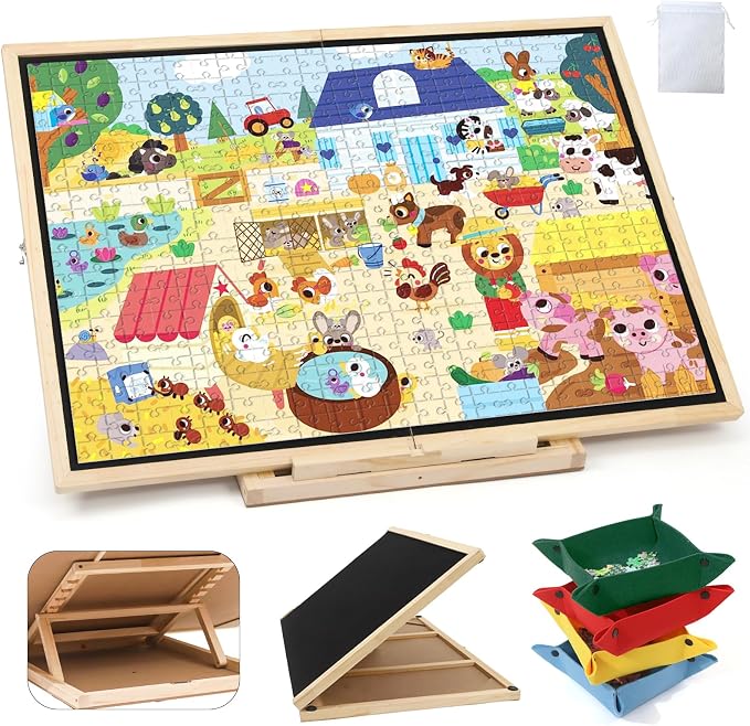 Puzzle Board, Tilting & Rotating Wooden Jigsaw Puzzle Table 1500 Pieces with 4 Non-Woven Drawers, 36"×26" Portable Puzzle Board Foldable with Upgraded Lazy Susan for Adults & Kids, Gift for Mum by YGJT