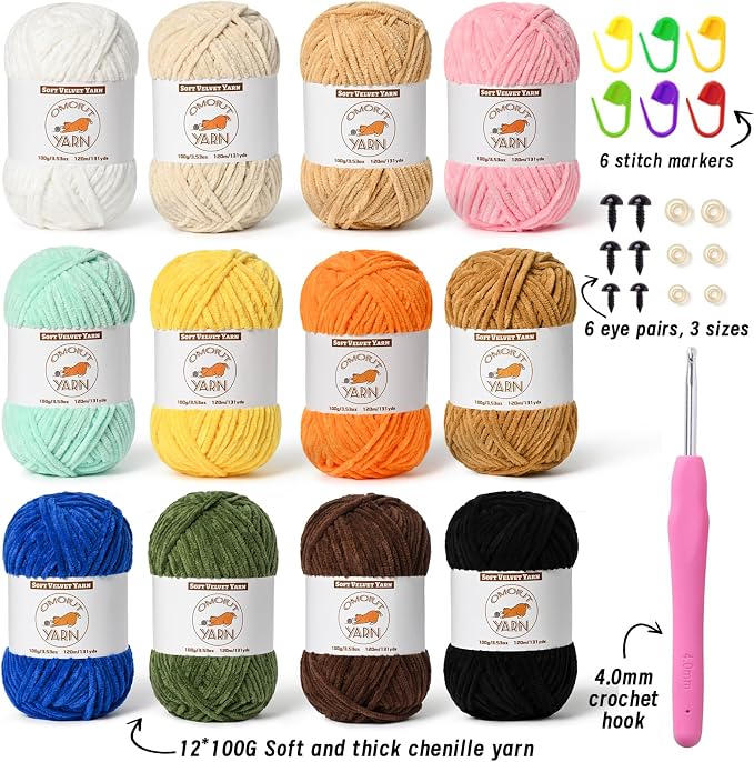 12 Skeins Fluffy Chenille Yarn for Crocheting, Soft Bulky Velvet Yarn for Knitting, Plush Baby Blanket Crochet Yarns, 1572 Yards Multicolor Amigurumi Yarn for Crafts Set F - Image 2
