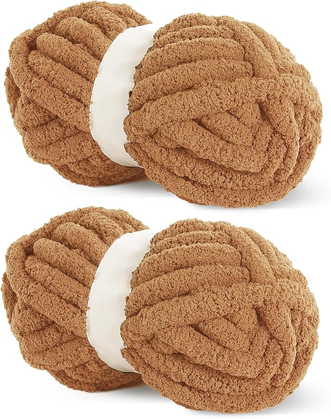 HOMBYS Coffee Chunky Chenille Yarn for Crocheting, Bulky Thick Fluffy Yarn for Knitting,Super Bulky Chunky Yarn for Hand Knitting Blanket, Soft Plush Yarn, 2 Jumbo Pack (27 yds,8 oz Each Skein) by HOMBYS