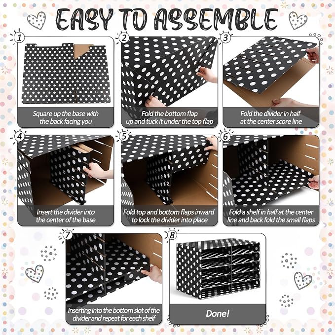 Eaasty 2 Pack 10 Slot Paper Storage Organizer, Back to School Construction Paper Holder for Office, Home, and School Use, 20.5 x 12.4 x 13.3 Inches(Polka Dots,Black) - Image 3