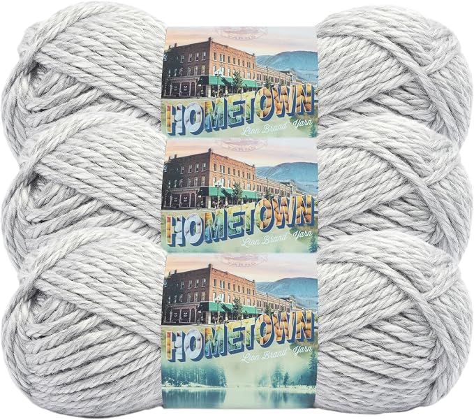 Lion Brand Yarn, Hometown Yarn, Springfield Silver, Heather Gray, 3 Pack | Super Bulky Acrylic Fiber for Warm Crochet Blankets, Knit Winter Hats, Chunky Cardigans, Soft Scarves, Weaving by LionBrandYarn