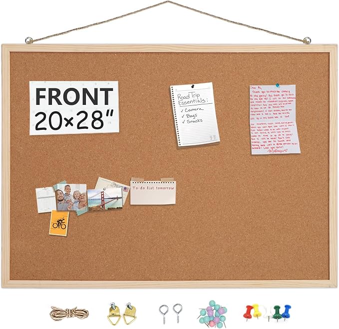 20x28 Cork Boards for Walls with Solid Wood Frame, Whiteboard and Cork Board Combo, 2-in-1 Bulletin Board for Office & Home, Decorative Hanging Pin Notice Board, 1 Pack by TooCust