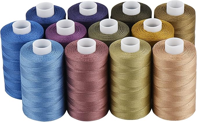Simthread All Purposes Cotton Quilting Thread 50WT 3 Plies for Piecing Sewing Embroidery Applique etc - 550 Yards Each (12 Jeans & Neutral Colors) by Simthread