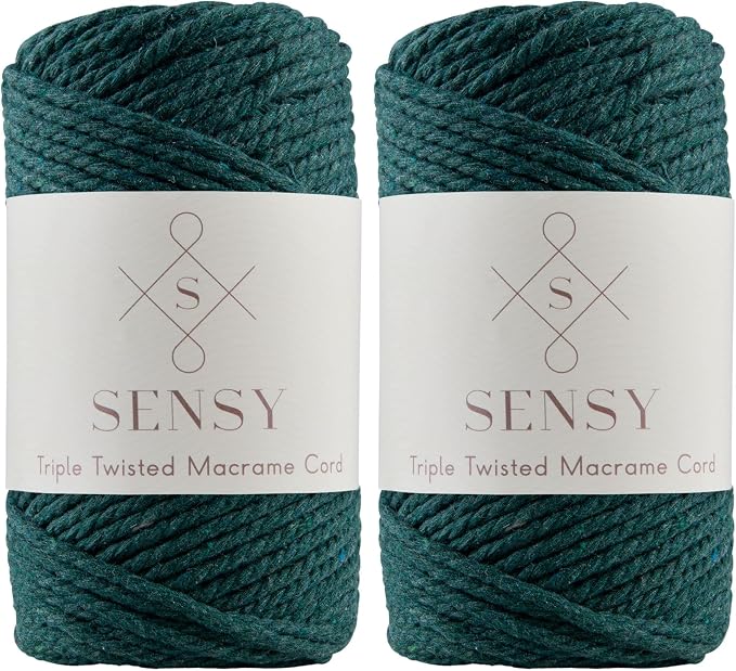 S Sensy 3mm Triple-Recycled Cotton Macrame Cord 2 Pack Forest Green 82yds by SSENSY