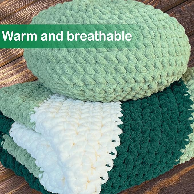 Chunky Chenille Yarn for Crocheting - Bulky Fluffy Yarn for Knitting -100% Polyester-Hand Knitting Blanket DIY (Sage Green, 8 Pack) - Image 6