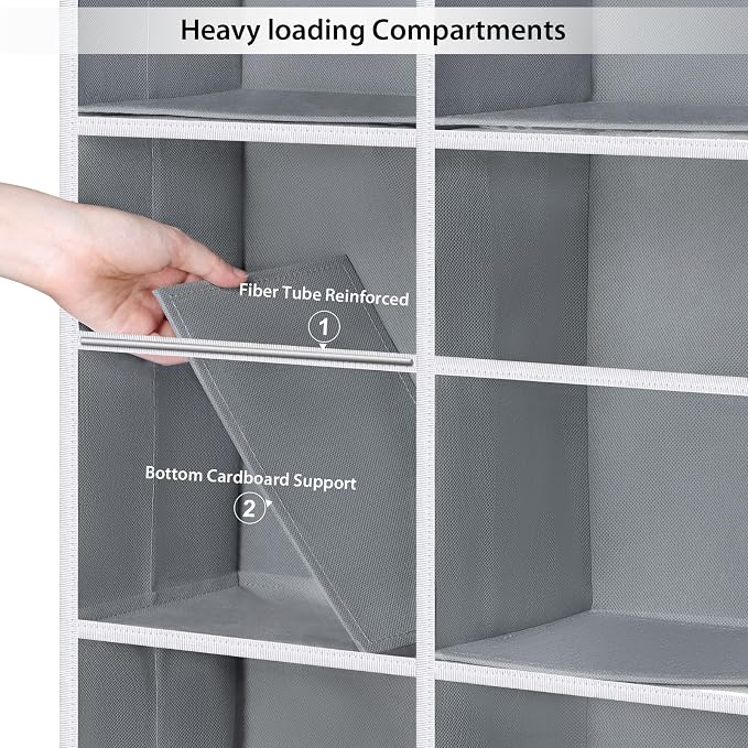 Univivi 6 Tiers Hanging Yarn Storage Organizer, Large Yarn Organizer, Grey | Large Capacity, High Load-Bearing Capacity, 12 Deep Clear Pockets, Over Door Yarn Holder for Crochet Hooks, Knitting Needles - Image 5