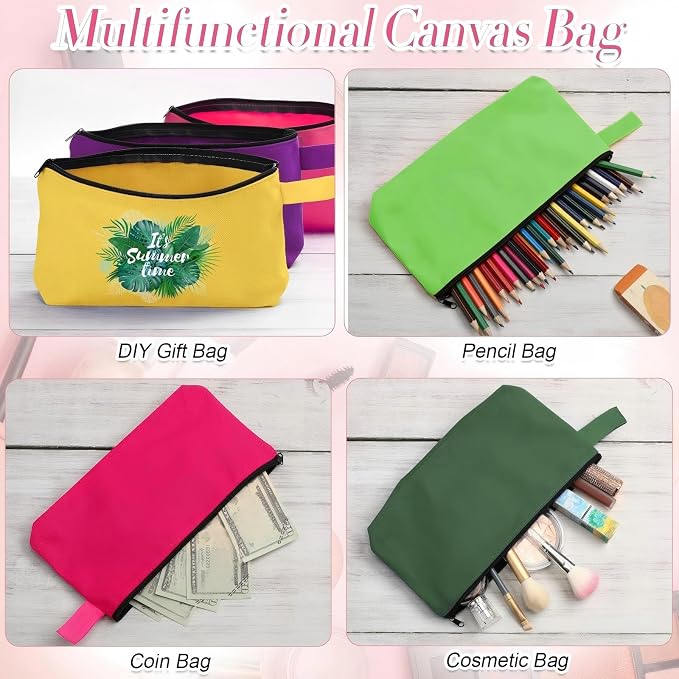 Reginary 60 Pcs Canvas Makeup Bag Bulk,9.8 X 5 X 2 Inch,Multicolor | Portable Cosmetic Pouch with Zipper, Blank Design Pencil Case, Versatile Toiletry Organizer for Women Travel DIY Craft - Image 8