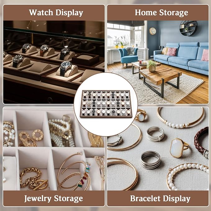Sintuff 1 Pcs 30 Grids Watch Jewelry Tray Organizer Jewelry Box Organizer with Velvet Lining Display Holder for Men Women Storage - Image 4