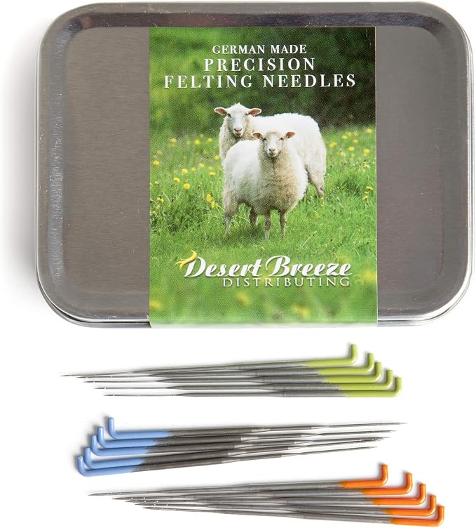 Needle Felting Kit, Basic Tools with 15 Groz-Beckert Needles, Pad & Case | 15 Groz-Beckert needles in 3 gauges, wool pad, leather finger guards and storage case. The tool set without the wool. - Image 2