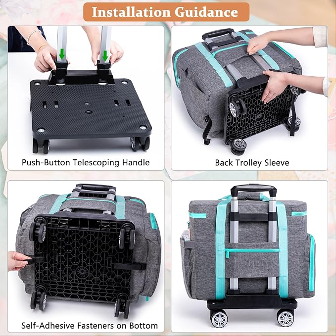 AMOIGEE Rolling Tote Bag with Wheels and Handle, Sewing Machine Case, Craft Organizer Tote for Scrapbooking Storage, Teacher Rolling Bag, Craft Supply Storage, Art Bag, Rolling Cart for Teachers - Image 5