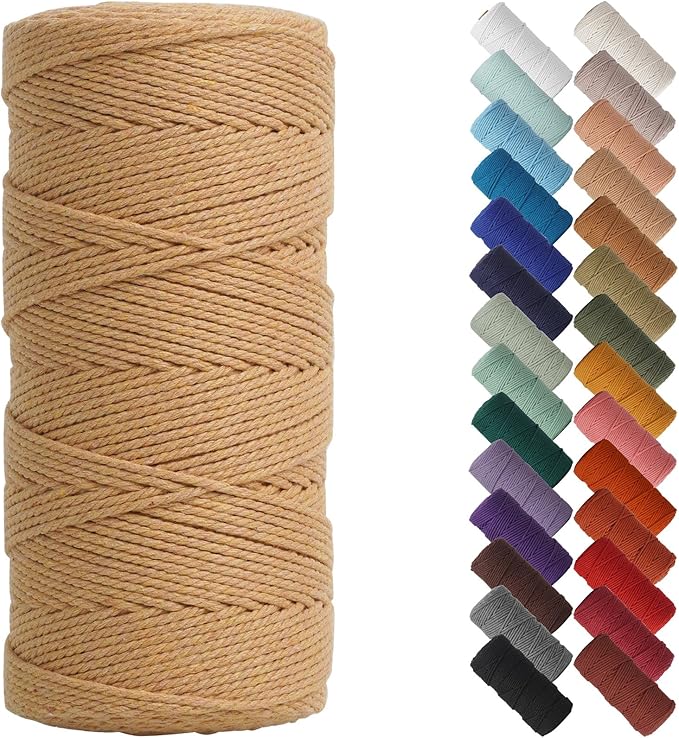 NOANTA Light Tan Macrame Cord 2mm x 220yards, Colored Macrame Rope, Cotton Rope Macrame Yarn, Colorful Cotton Craft Cord for Wall Hanging, Plant Hangers, Crafts, Knitting