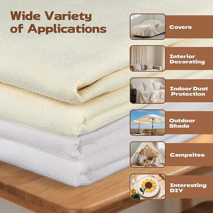 Canvas Fabric, Premium 10oz White Cotton Duck Canvas Fabric 62'' Wide for Arts & Crafts, Backings, Covers,5Yd (60 x 180 inchs) - Image 3
