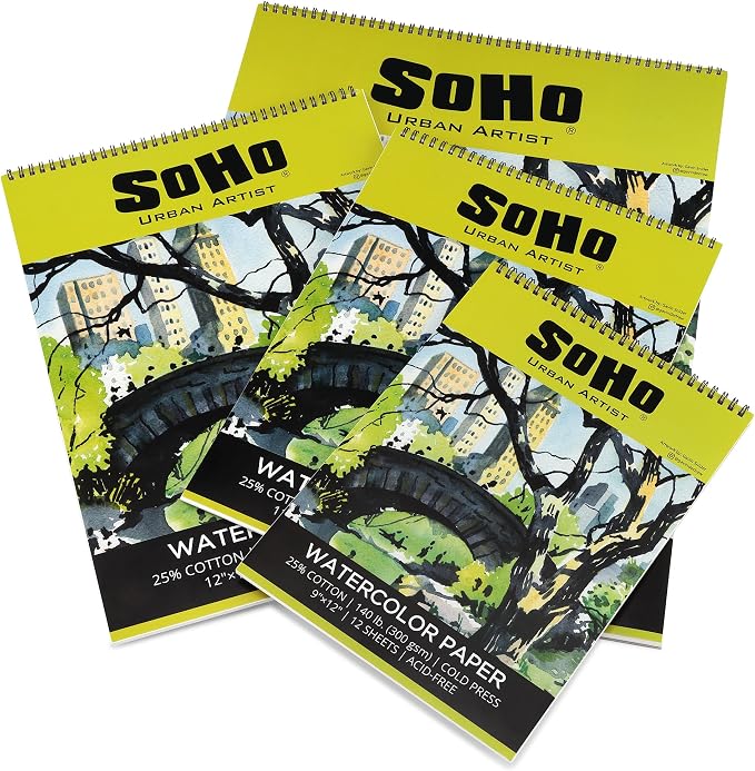 SoHo Urban Artist Watercolor Spiral Pad 12x16" - 140lb Cold Press Acid-Free, ECF, 12 Pages - Image 6