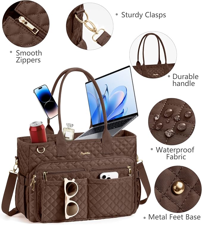Bagstellar Teacher Tote Bag for Women, 15.6" Laptop Work Tote Computer Bag | Quilted Bible Nurse Bag with 40oz Cup Holder, Insulated Pocket & Strap, Large Laptop Briefcase for School Travel Office Gifts - Image 7