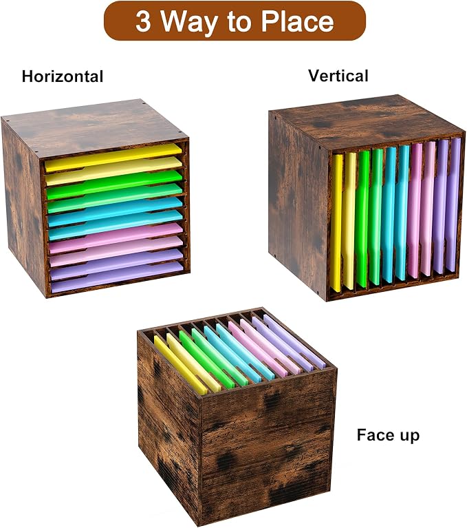 EasyPAG Scrapbook Paper Storage Organizer for Craft Room, 12x12 Paper Storage Desk Shelf, 10 Slot Adjustable File Sorter for Office School Classroom, Antique - Image 5