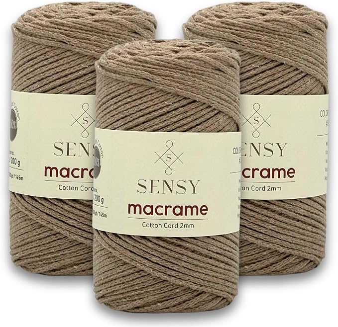 S Sensy 2mm Cotton - Recycled Cotton Macrame Cord, 3 Skein Mink, 159 Yards by SSENSY