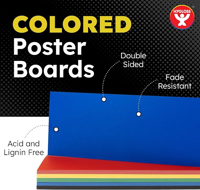 Hygloss Small Colored Poster Board 4x11 - 100 Assorted Standard Color Bulk Pack - Red, Yellow, Green, Blue, Black - 10 Pt. Thickness Poster Board Paper - Posterboard Multipack 4" x 11" - Image 2