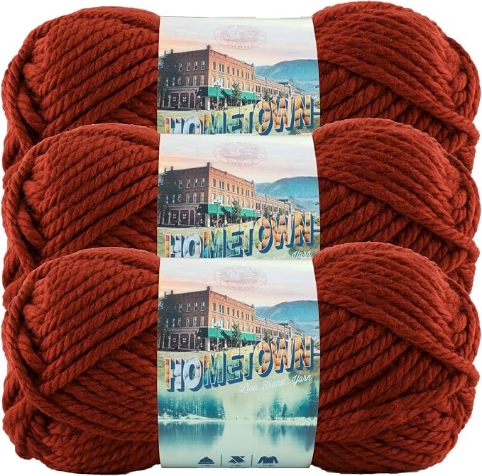 Lion Brand Yarn Hometown Yarn, Super-Bulky Yarn for Knitting, Crocheting, and Crafting, 3 Pack, Tampa Spice | Super Bulky Acrylic Fiber for Warm Crochet Blankets, Knit Winter Hats, Chunky Cardigans, Soft Scarves, Weaving by LionBrandYarn