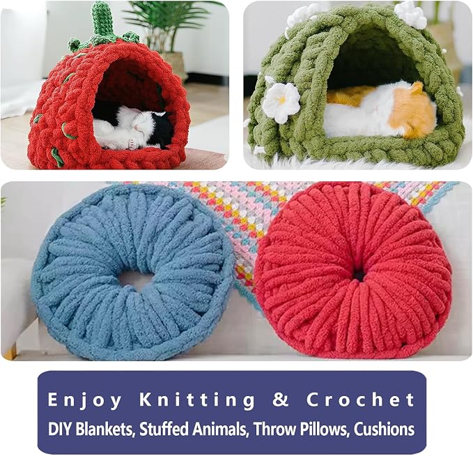 8 Pack Giant Chunky Yarn for Crocheting/Hand Knitting, Extra Thick Blanket Yarn, Colorful Fluffy Plush Fuzzy Chenille Yarn-1 Pack of 8oz-(Blue,Light Blue,White) - Image 6