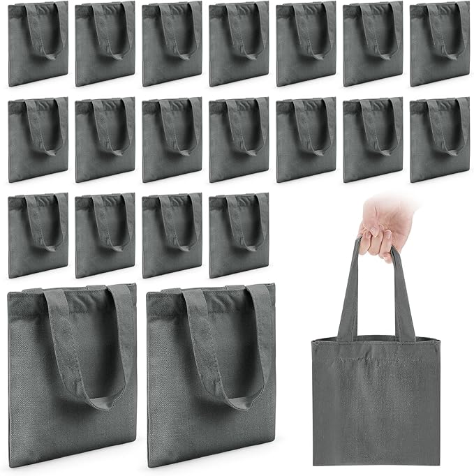Amylove 12 Pcs Mini Canvas Tote Bags,1 Count (pack of 12),Natural Color | Blank Sublimation DIY, Small Reusable Totes Coloring Crafts, Grocery Shopping Easter Halloween Party Favor Gift Bags by Amylove