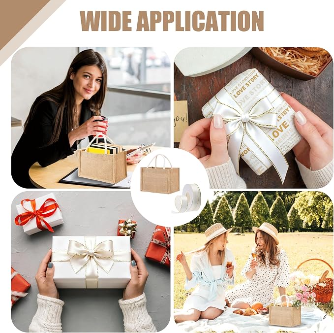 24 Pcs Burlap Tote Bag Mini Jute Reusable Waterproof Bag with Handles Small Blank Canvas for Wedding Welcome,Beach,Bridesmaid,Reusable Bulk Jute Bags with Cream Ribbons DIY Gifts(9.06 x 6.3 x 5.12'') - Image 5