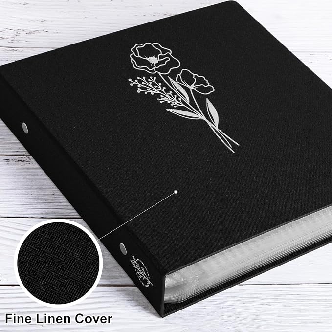 Lanpn 12x12 inch Scrapbook Photo Album, Linen Cover Archival Acid Free Top Load 3 Ring Binder Folder Photo Book 12 x 12 with 30 Plastic Sleeves 60 Pages (Black) - Image 3