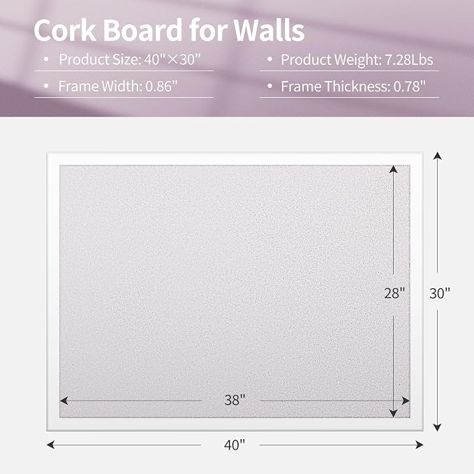 ORIENTOOLS 30x40 White Cork Board, Wooden Frame, Hanging Pin for Office | 30x40 inch white cork board, wooden frame, cork surface resists pinholes, easy wall hanging, office school home - Image 2