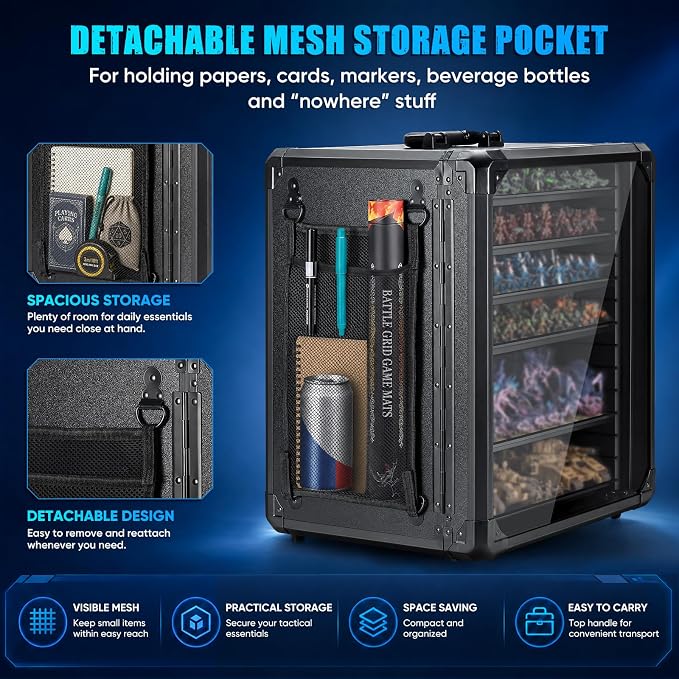 ONULISS Miniature Carrying Case with Side Mesh Pouch 6 Trays (X-Large Size) | Miniature Storage & Transport Case - Aluminum Alloy Frame & 6 Metal Trays for Display Figure Collectibles 15.9” x 12.9” x 18” - Image 4