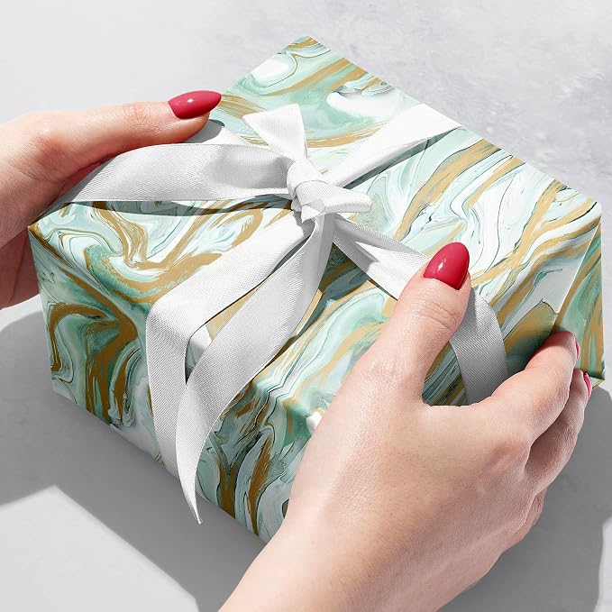 Jillson Roberts 6 Roll-Count Premium All-Occasion Gift Wrap, Marbleized Mint - Image 2