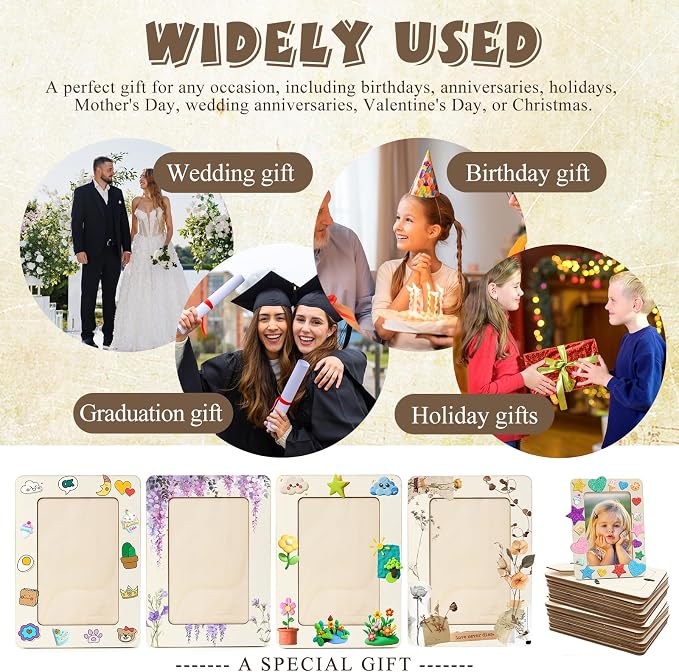 ZYNERY 48 Pcs Wooden Picture Frames for Crafts,DIY Unfinished Solid Wood Bulk Photo Picture Frames for 4" x 6" Photos with Standing Support,Memorial Gift Desk Decor - Image 7