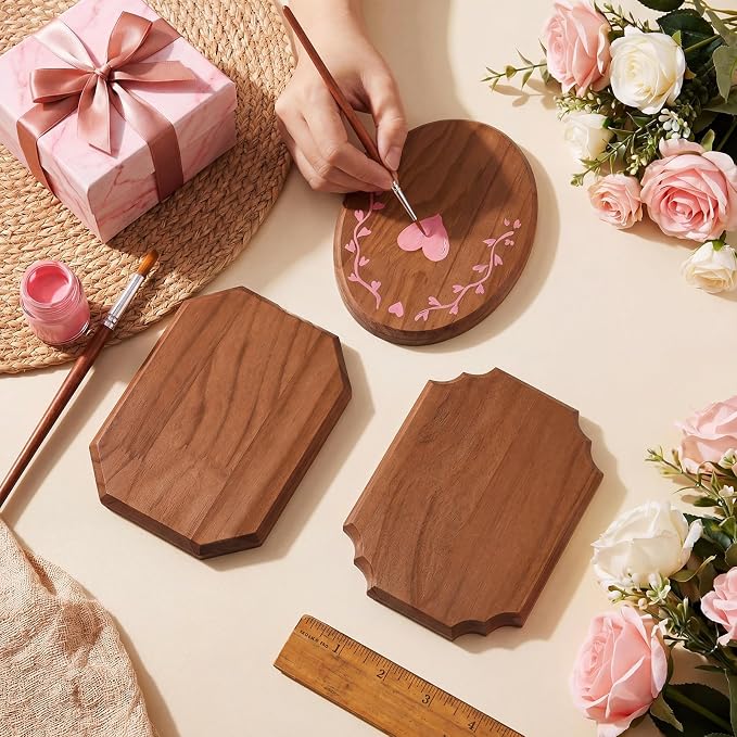 12 Pcs Blank Wooden Plaques for Crafts Unfinished Wood Signs for DIY Projects Hanging Signs, 6 Styles for Weddings Home Decor and Door Wall Art Activities Decoration(Brown) - Image 4