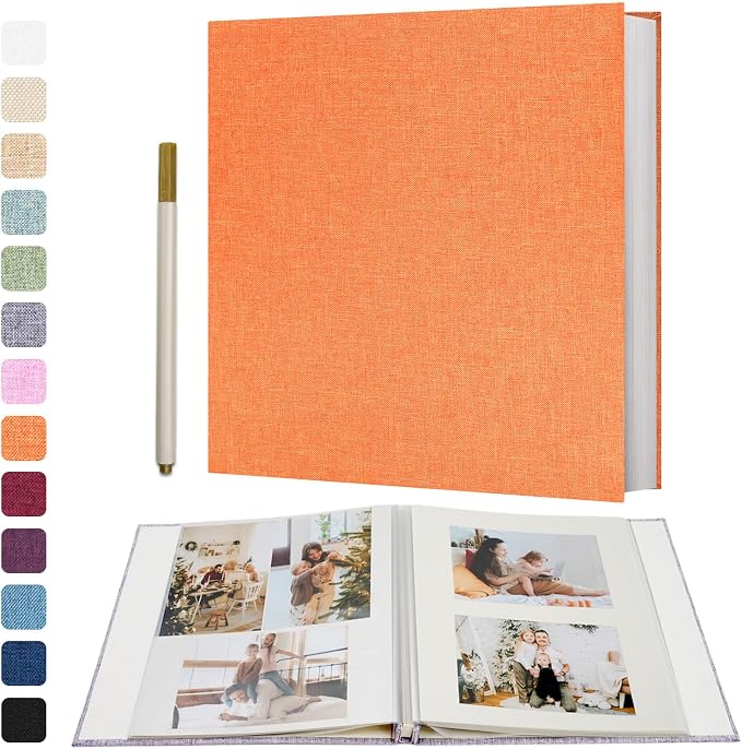 Vienrose Self Adhesive Photo Album, 60 Pages, 11 x 10.6 in, Orange | Scrapbook Album, 30 Sheets, 3x5 4x6 5x7 8x10 Photos, Metallic Pen, DIY Memory Book, Wedding Album, Family Photos by Vienrose